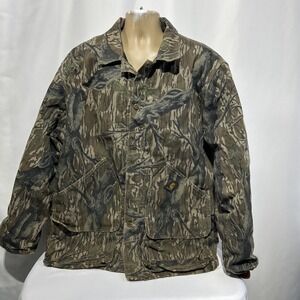 Vtg Carhartt Mossy Oak Camo Canvas Jacket Button Up Pockets 2XL CQ0345 Treestand